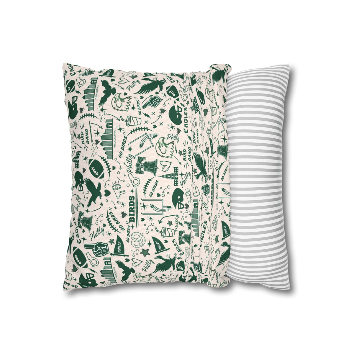 Custom Designed Philadelphia Eagles Decorative Pillowcase — Green Doodle Square Pillow