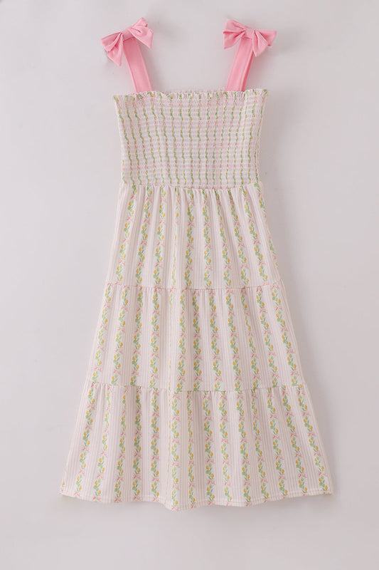 Pink Lemon Print Mommy & Me Smocked Tiered Dress | Matching Mom & Daughter Dress