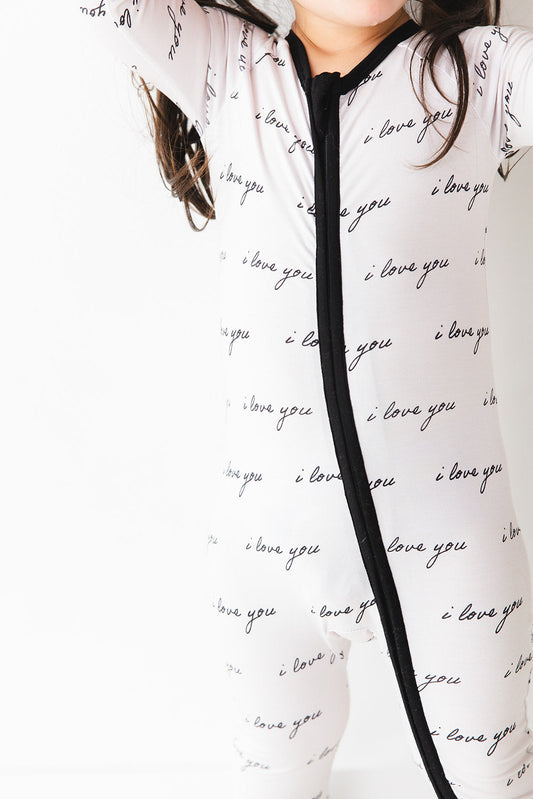 Organic Bamboo Zippy Pajamas — I Love You Print | Baby & Toddler Sleepwear