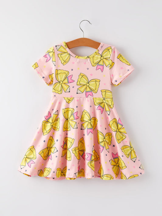 Back to School Yellow Bow Print Girls Dress
