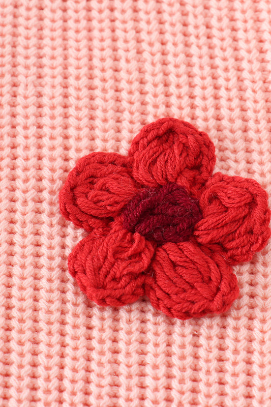 Girls Floral Embroidery Sweater | Pink Hand-Embroidered Jumper