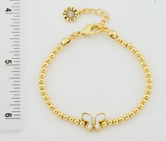 LMTS Classic! 14K Gold Plated Bead & Mother Of Pearl Butterfly Wire Bracelet