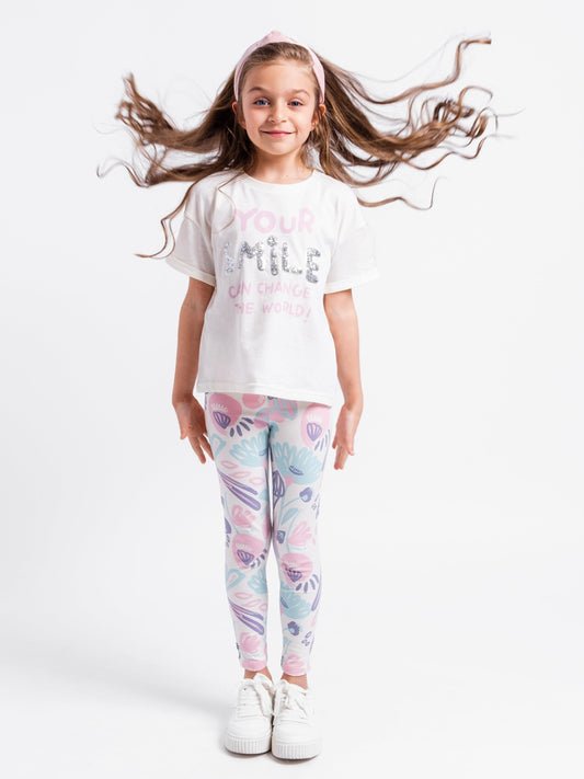 Girls Phrase Sequin Graphic T-Shirt — Ecru | Kids Short Sleeve Tee
