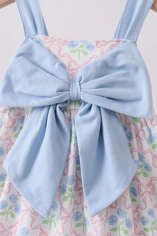 Blue Hydrangea Bow Dress | Girls Elegant Floral Occasion Dress
