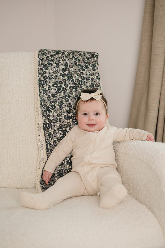 Liberty Floral + Coastal Plaid Lace Muslin Quilt