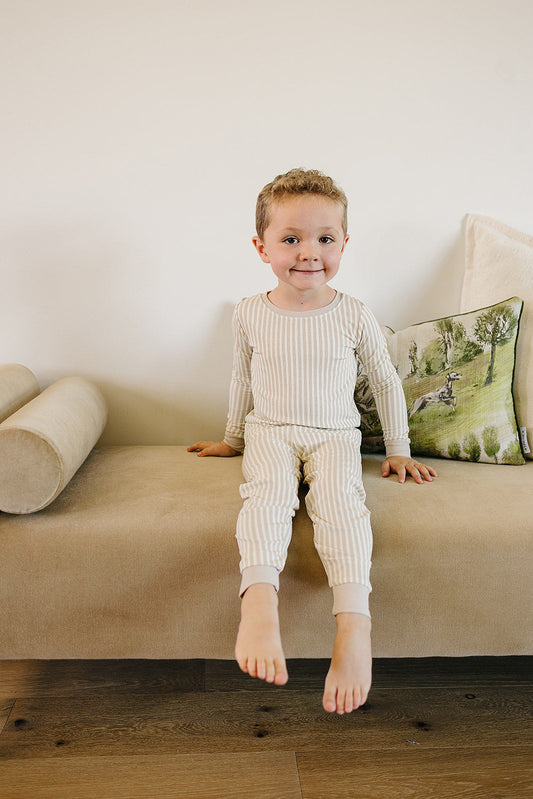 Taupe Stripe Ribbed Bamboo Cozy Set