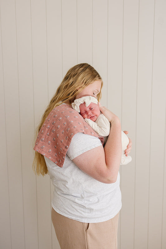 Vintage Pink Floral Muslin Burp Cloth