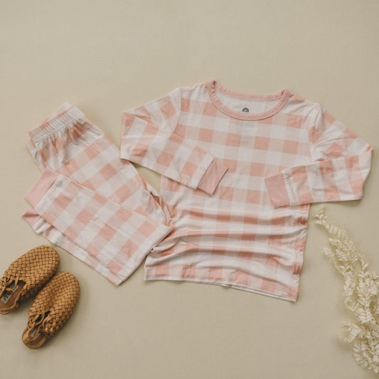 Organic Bamboo 2pc Pajamas — Pink Gingham | Baby & Kids Sleepwear
