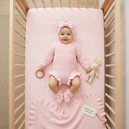 Ruffle Chunky Knit Baby Romper in Pink