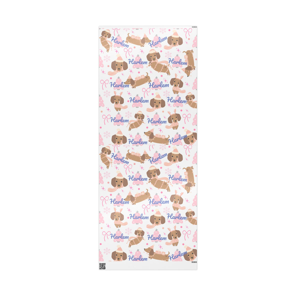 Personalized Pink Christmas Wrapping Paper – Custom Name Dachshund & Bow Holiday Gift Wrap