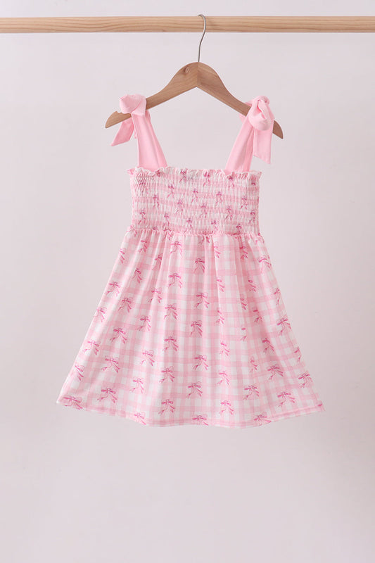 Pink bow smocked ruffle dress