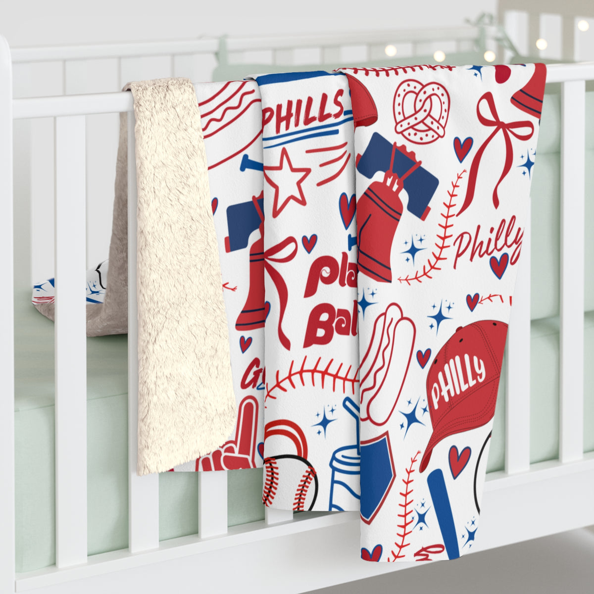 Phillies Baseball Sherpa Blanket — Go Phills Patterned Fleece Throw