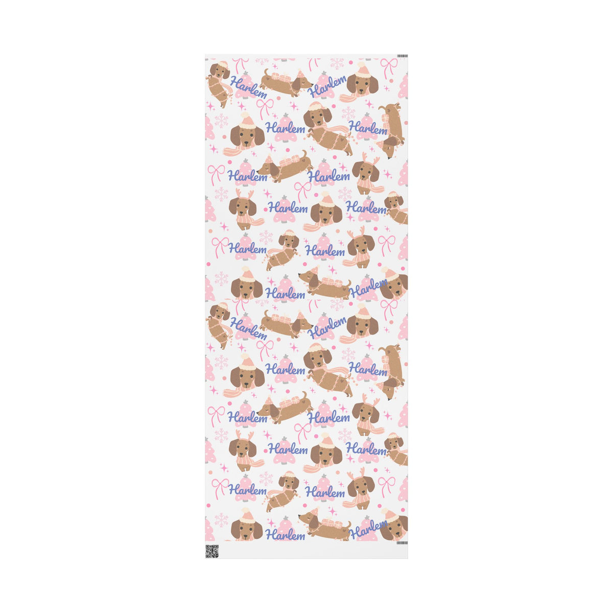 Personalized Pink Christmas Wrapping Paper – Custom Name Dachshund & Bow Holiday Gift Wrap