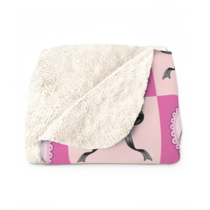 Pink Ghost Patchwork Sherpa Blanket - Cute Halloween Cozy Throw for Kids & Teens