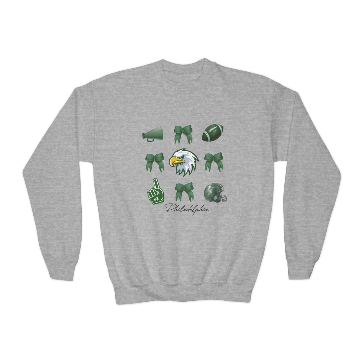Youth Football Crewneck Sweatshirt — Eagles Helmet & Spirit Icons