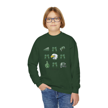 Youth Football Crewneck Sweatshirt — Eagles Helmet & Spirit Icons