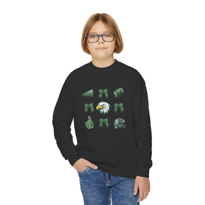 Youth Football Crewneck Sweatshirt — Eagles Helmet & Spirit Icons