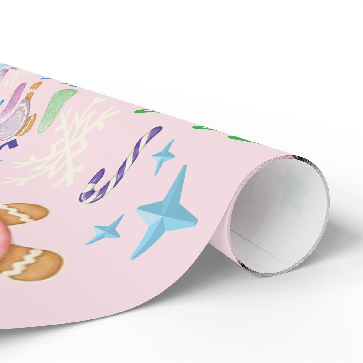 Personalized Pastel Gingerbread Bear Christmas Wrapping Paper | Custom Holiday Gift Wrap Roll for Kids & Girls | Cute Candy & Snowflake Gift Wrap