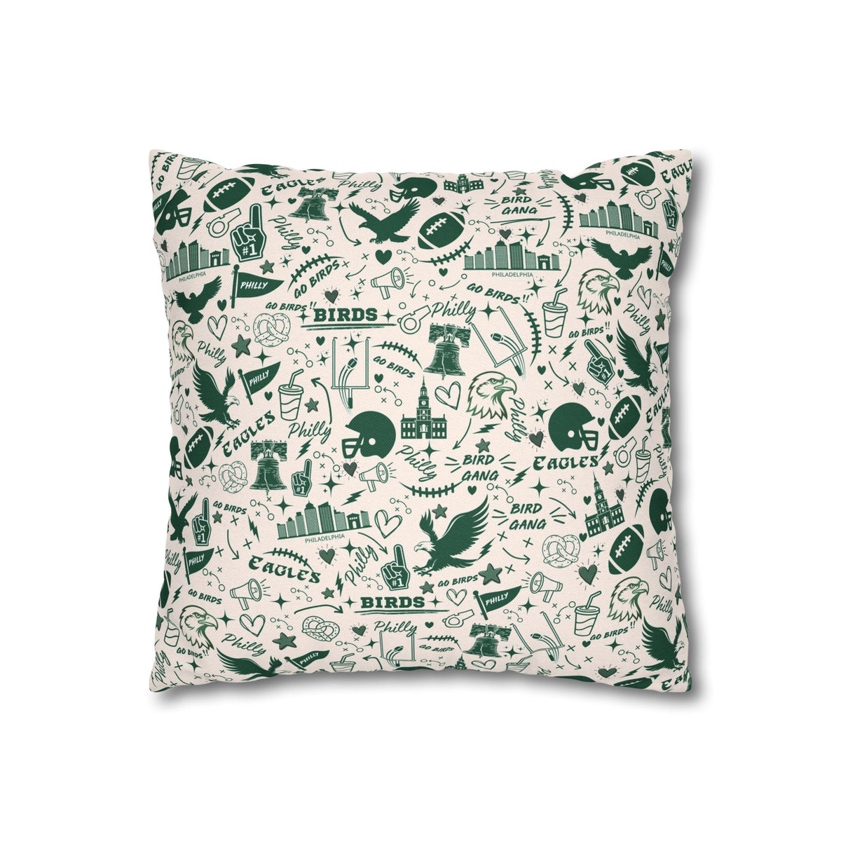 Custom Designed Philadelphia Eagles Decorative Pillowcase — Green Doodle Square Pillow