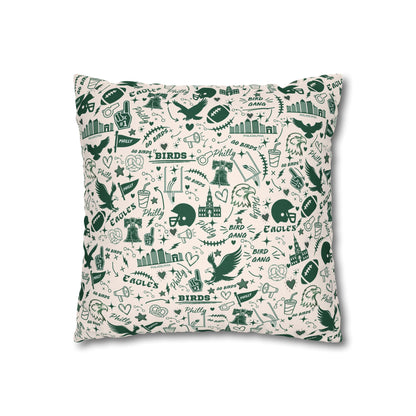 Custom Designed Philadelphia Eagles Decorative Pillowcase — Green Doodle Square Pillow