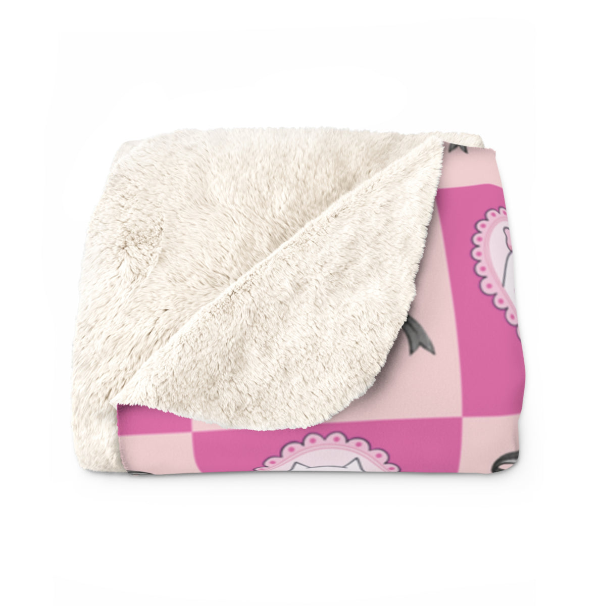 Pink Ghost Patchwork Sherpa Blanket - Cute Halloween Cozy Throw for Kids & Teens
