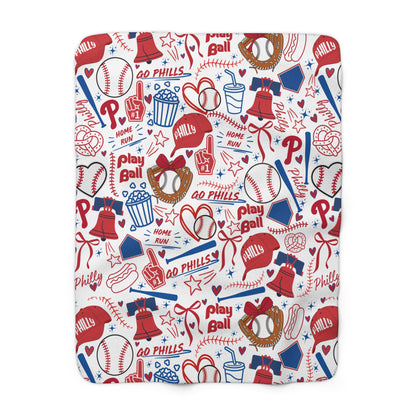 Phillies Baseball Sherpa Blanket — Go Phills Patterned Fleece Throw