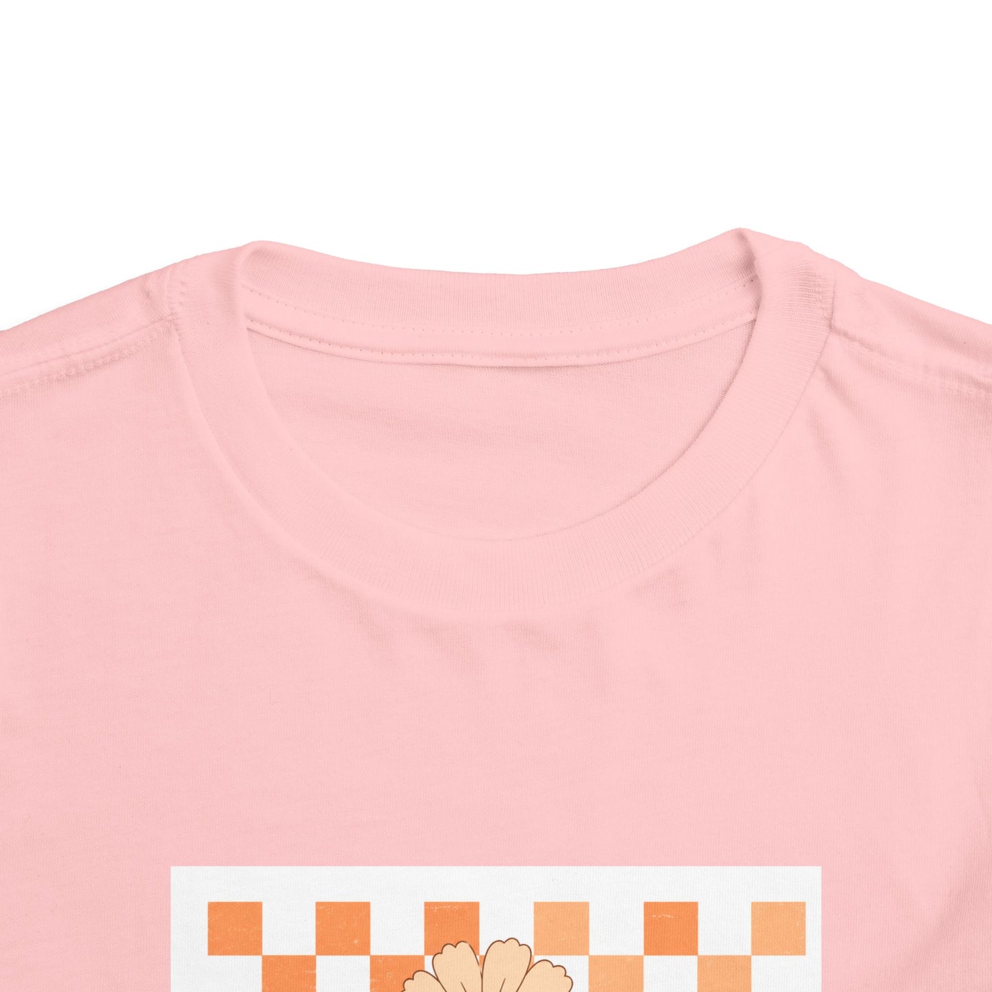 Sunflower Smiley Toddler Tee — Retro Checkered Happy Face Shirt