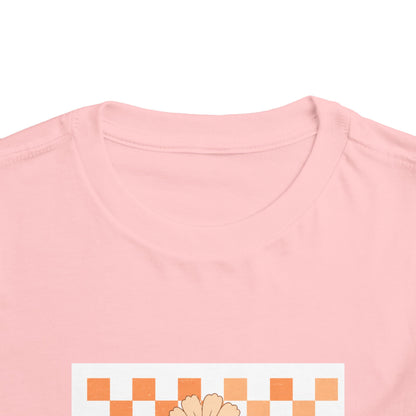 Sunflower Smiley Toddler Tee — Retro Checkered Happy Face Shirt