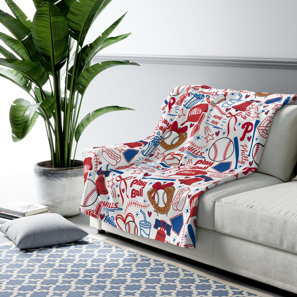 Phillies Baseball Sherpa Blanket — Go Phills Patterned Fleece Throw