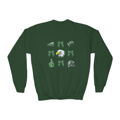 Youth Football Crewneck Sweatshirt — Eagles Helmet & Spirit Icons