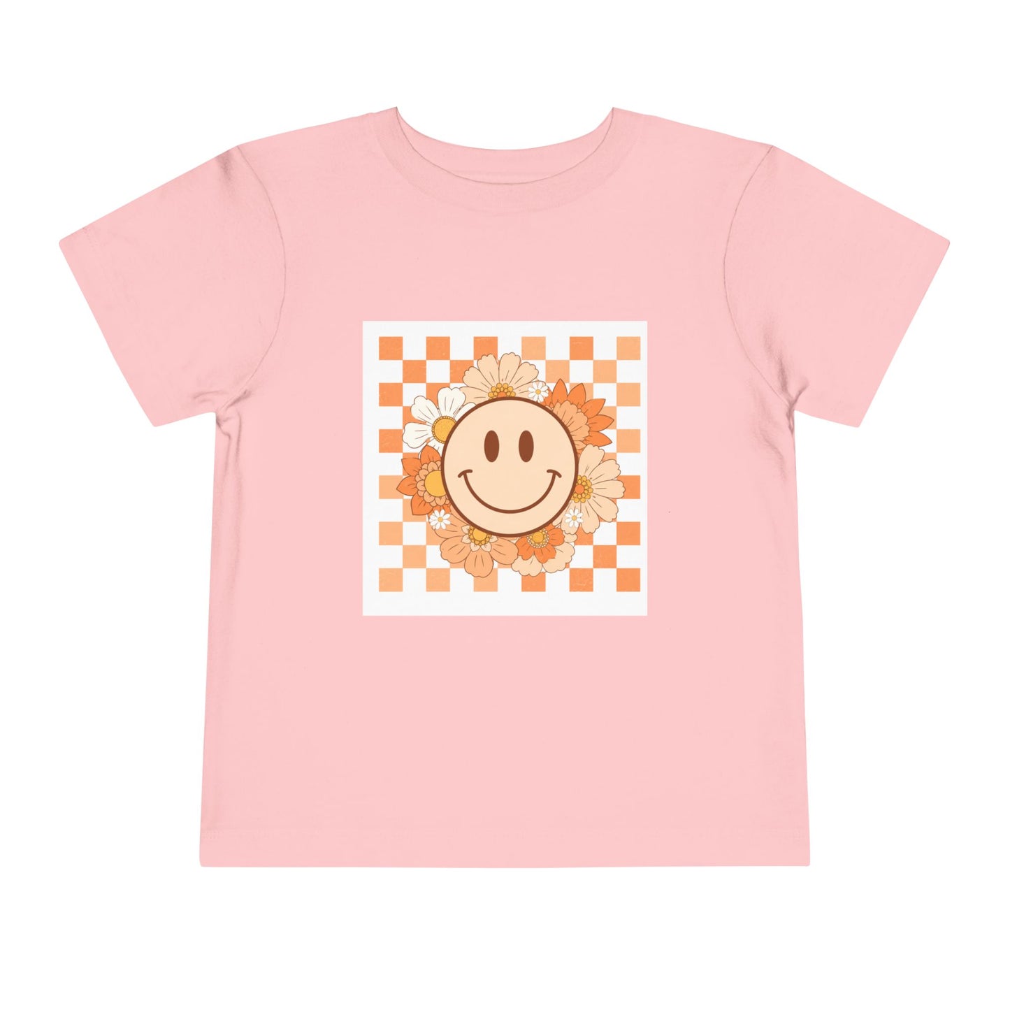 Sunflower Smiley Toddler Tee — Retro Checkered Happy Face Shirt