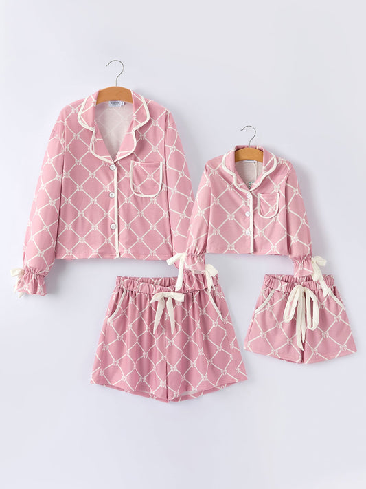 Mommy & Me Autumn Check Bow Lapel Pajamas | Matching Family Sleepwear