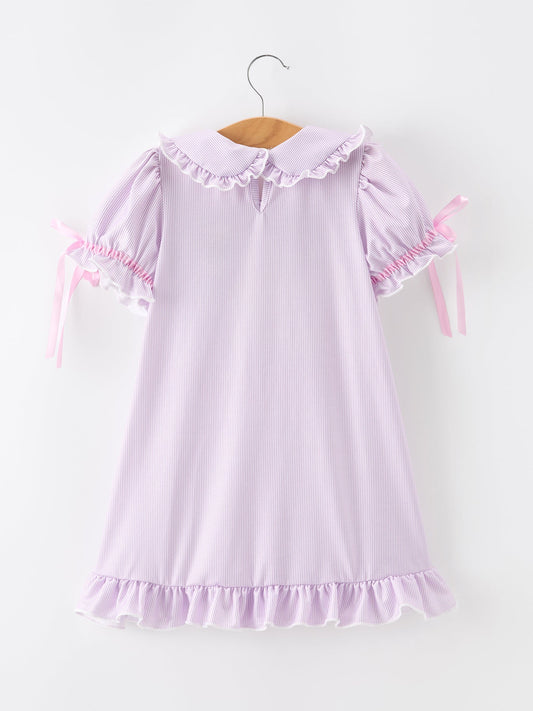 Back To School Pencil Applique Girls Purple Dress Petals Collar Ruffle