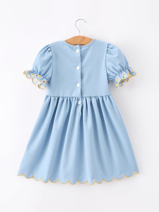 Back to School Pencil Applique Girl Dress Scallop Hem