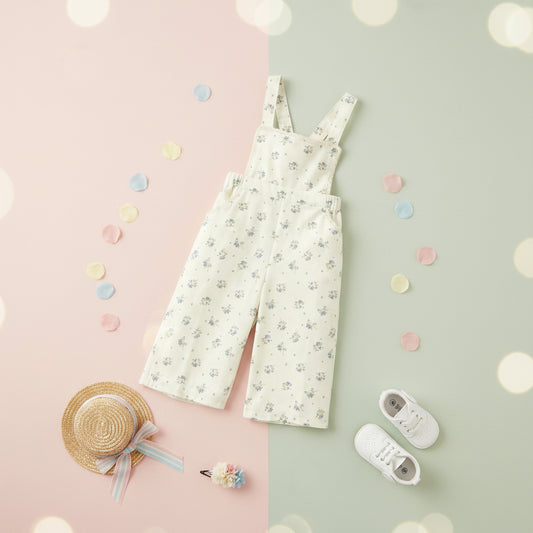 Girls Floral Print Lace Trim Wide Leg Jumpsuit