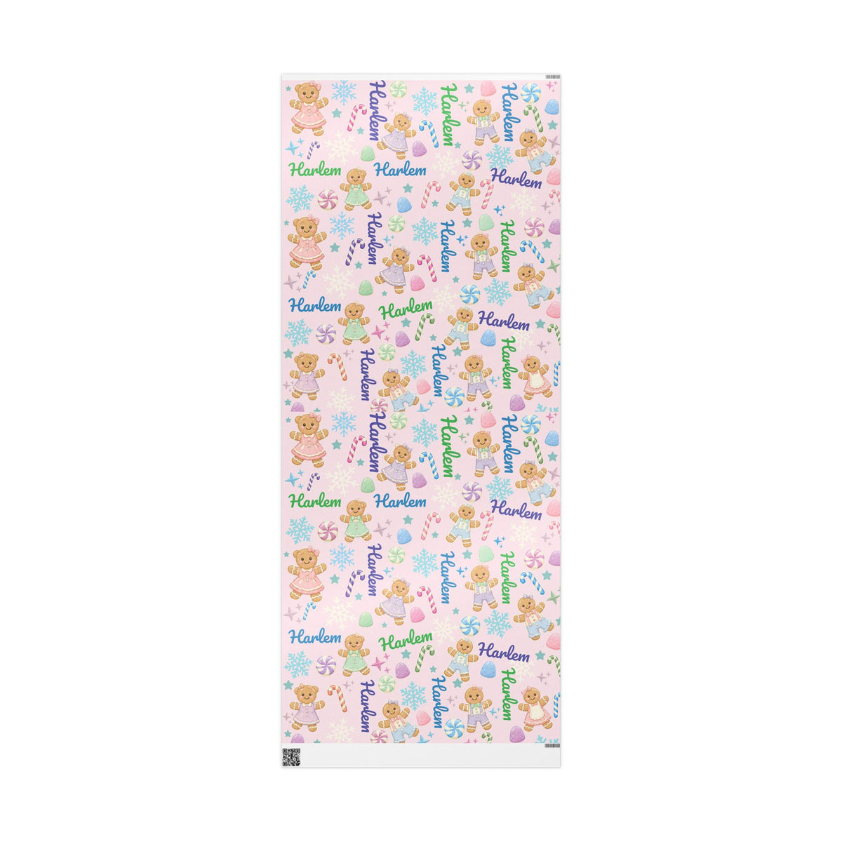 Personalized Pastel Gingerbread Bear Christmas Wrapping Paper | Custom Holiday Gift Wrap Roll for Kids & Girls | Cute Candy & Snowflake Gift Wrap