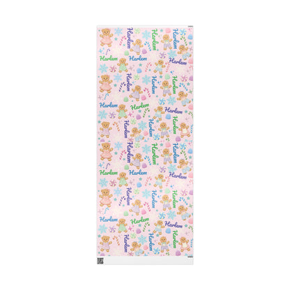 Personalized Pastel Gingerbread Bear Christmas Wrapping Paper | Custom Holiday Gift Wrap Roll for Kids & Girls | Cute Candy & Snowflake Gift Wrap