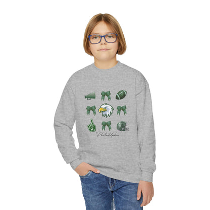 Youth Football Crewneck Sweatshirt — Eagles Helmet & Spirit Icons