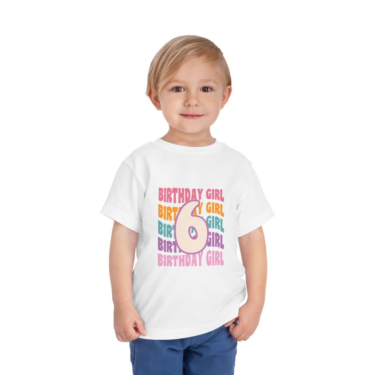 6th Birthday Girl Toddler Tee — Colorful Retro Number Birthday Shirt