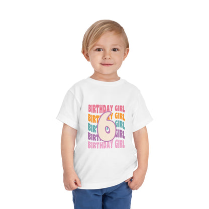 6th Birthday Girl Toddler Tee — Colorful Retro Number Birthday Shirt