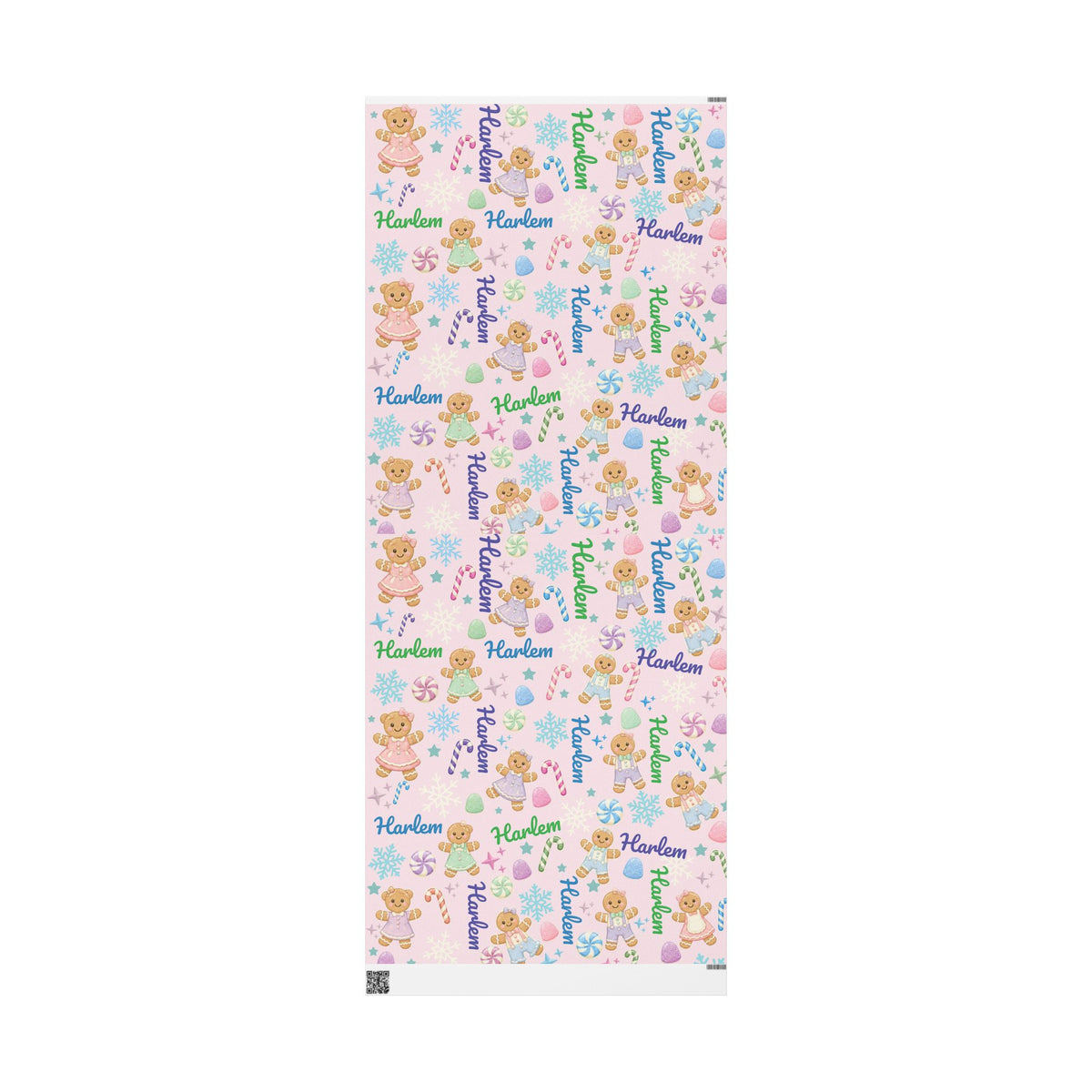 Personalized Pastel Gingerbread Bear Christmas Wrapping Paper | Custom Holiday Gift Wrap Roll for Kids & Girls | Cute Candy & Snowflake Gift Wrap