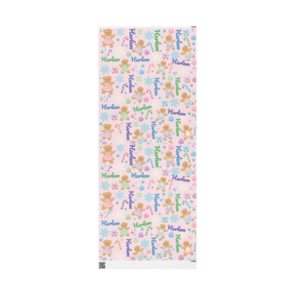 Personalized Pastel Gingerbread Bear Christmas Wrapping Paper | Custom Holiday Gift Wrap Roll for Kids & Girls | Cute Candy & Snowflake Gift Wrap