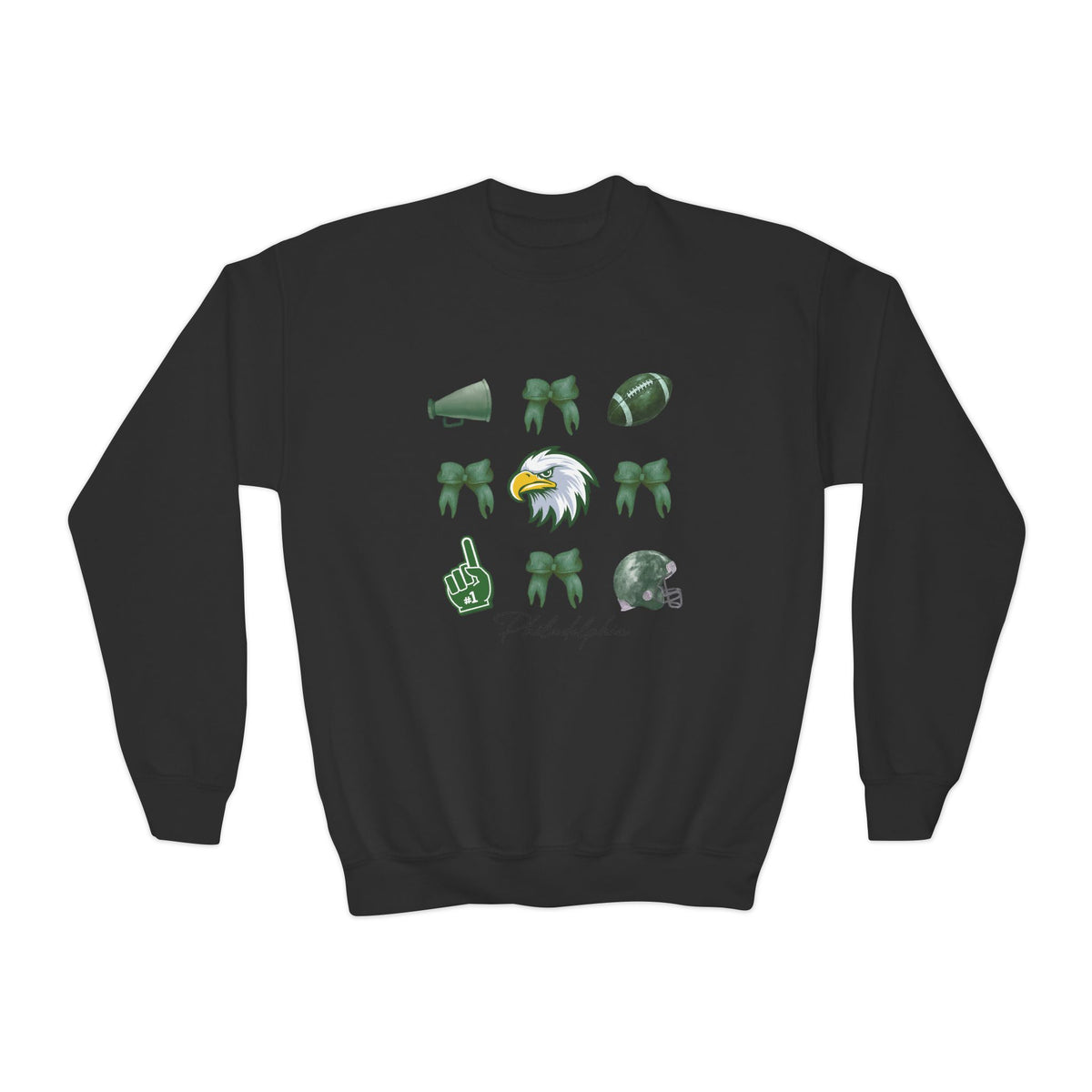 Youth Football Crewneck Sweatshirt — Eagles Helmet & Spirit Icons