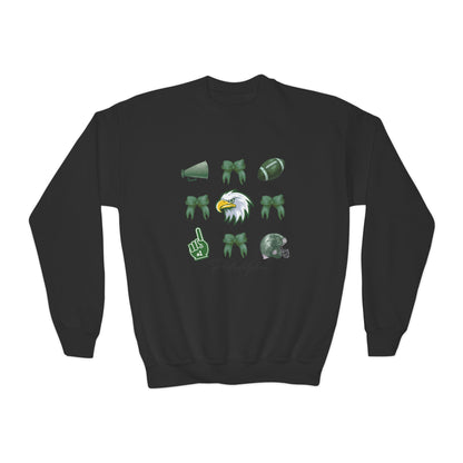 Youth Football Crewneck Sweatshirt — Eagles Helmet & Spirit Icons