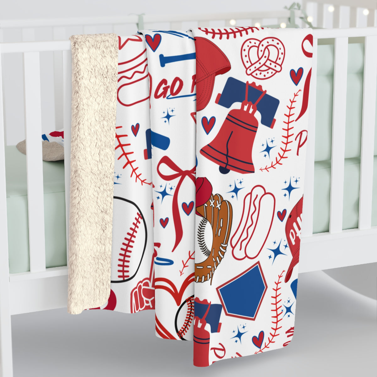 Phillies Baseball Sherpa Blanket — Go Phills Patterned Fleece Throw