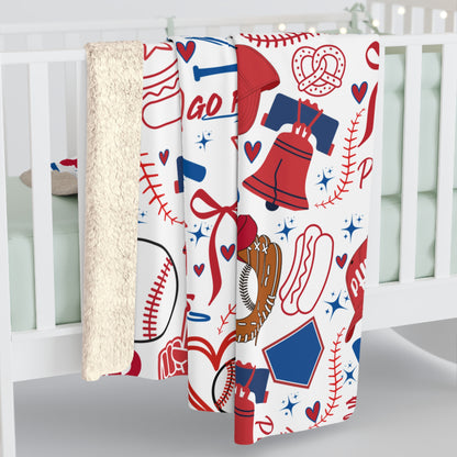 Phillies Baseball Sherpa Blanket — Go Phills Patterned Fleece Throw