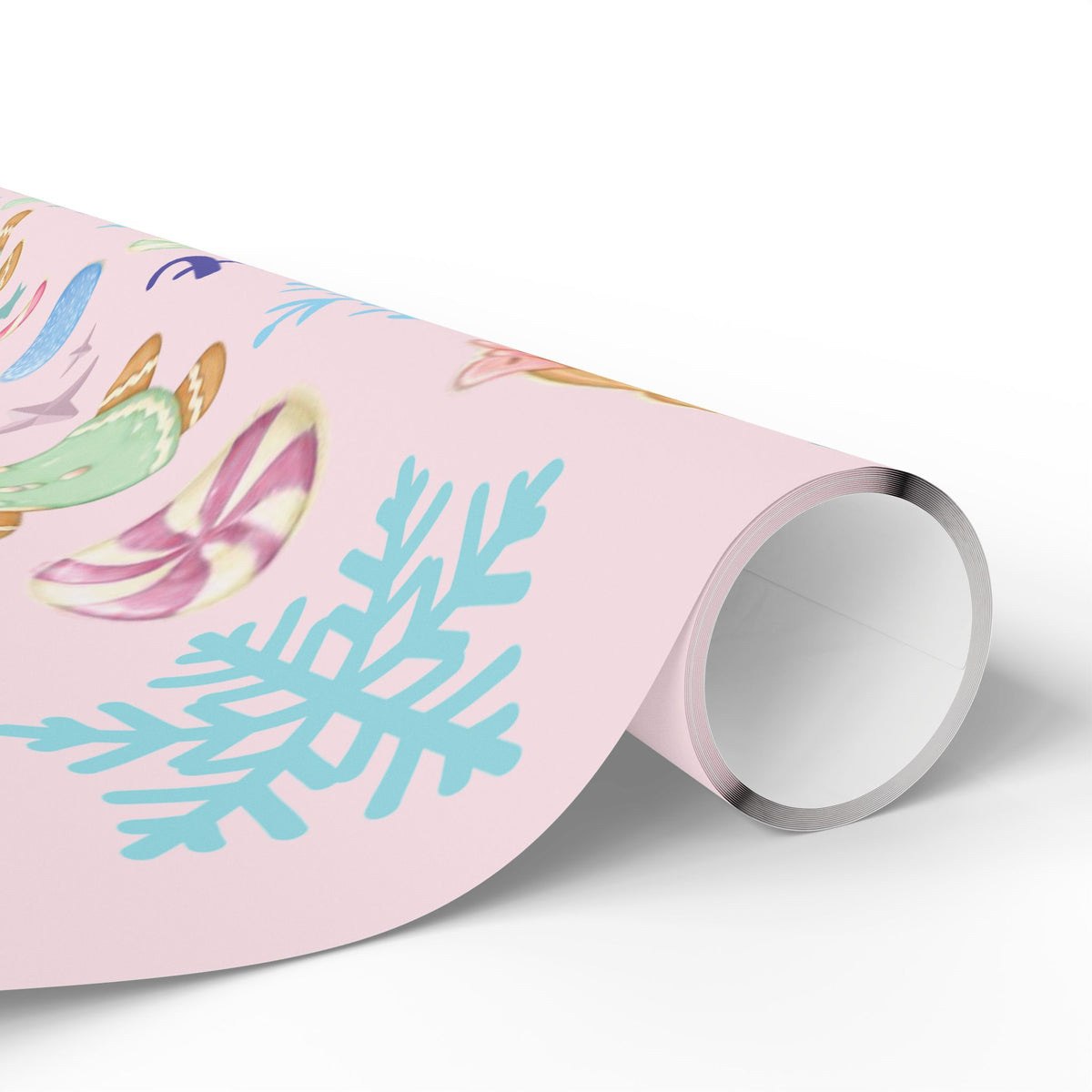 Personalized Pastel Gingerbread Bear Christmas Wrapping Paper | Custom Holiday Gift Wrap Roll for Kids & Girls | Cute Candy & Snowflake Gift Wrap