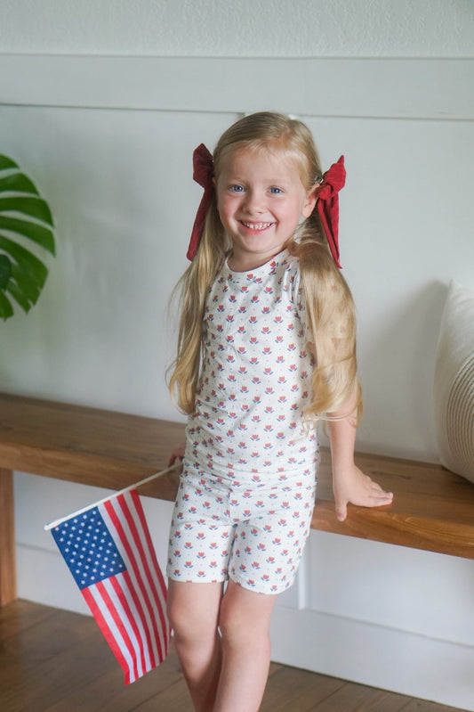 Organic Bamboo 2pc Pajamas — Red White & Blue Tulip | Kids Sleepwear