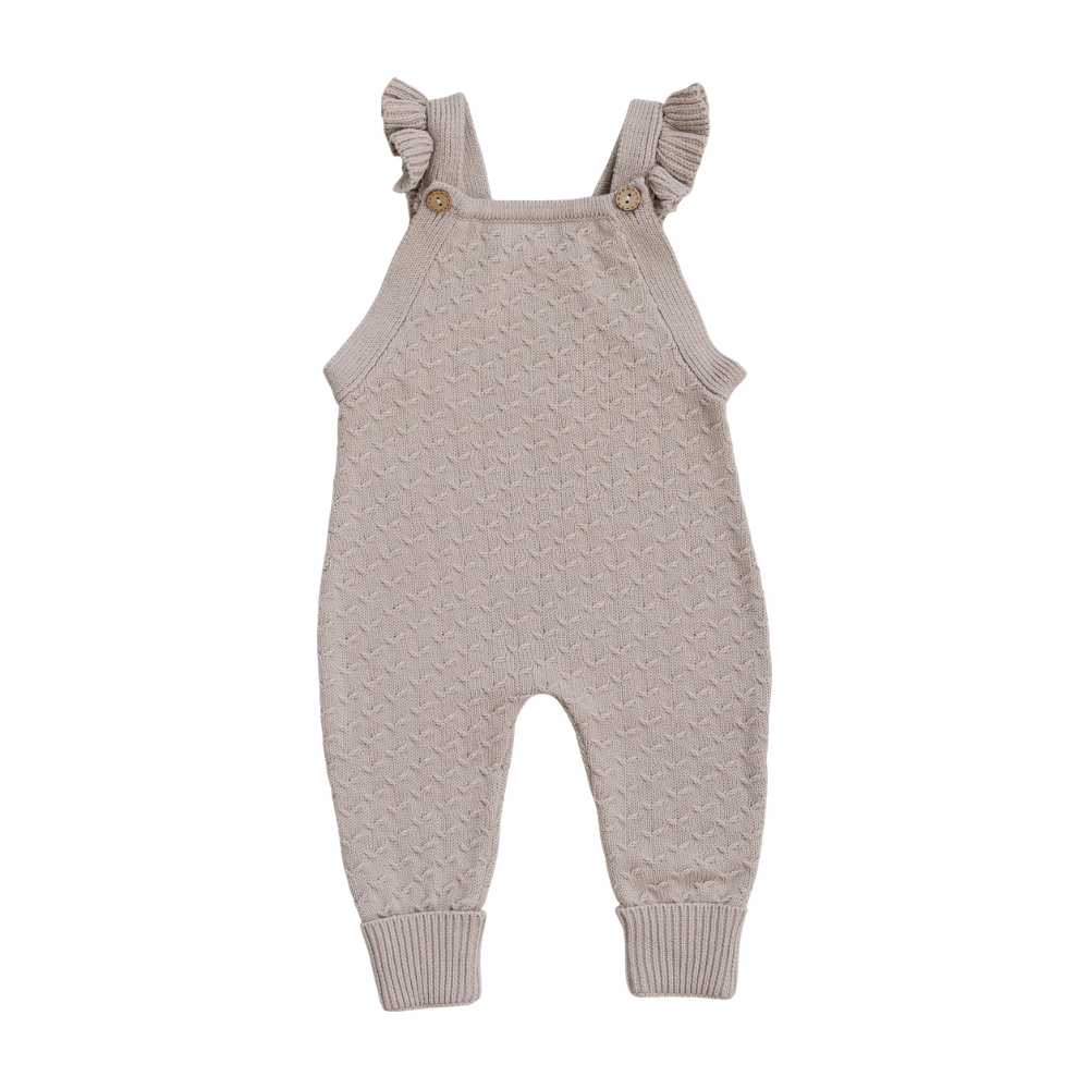 Taupe Ruffle Knit Overalls