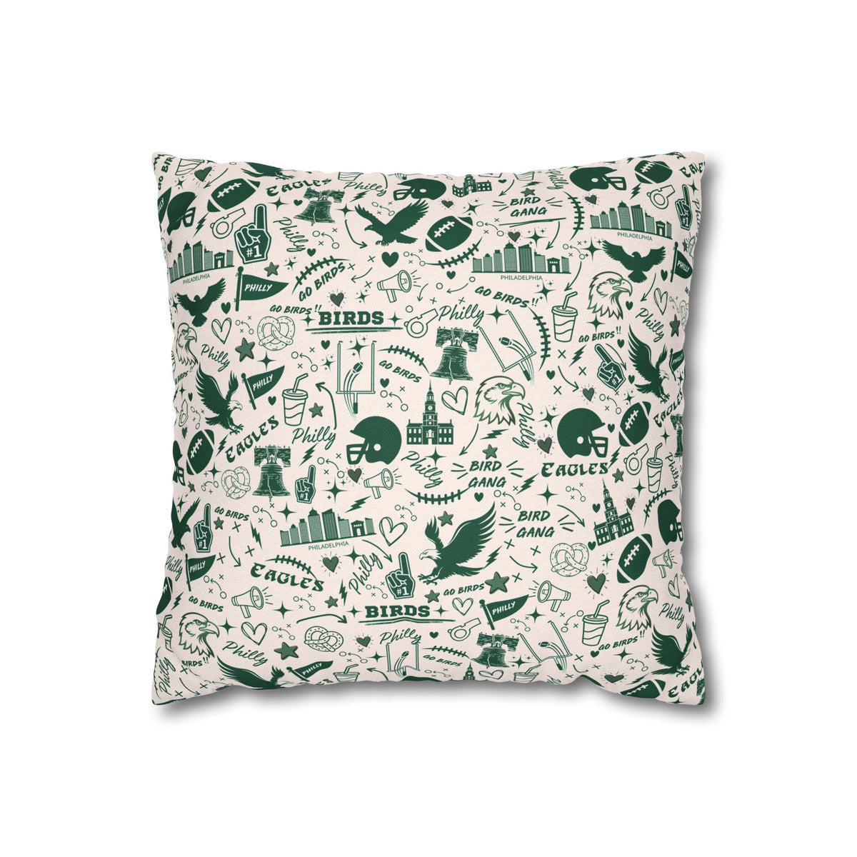 Custom Designed Philadelphia Eagles Decorative Pillowcase — Green Doodle Square Pillow